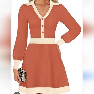 Peach and Cream A-Line Bishop Sleeve Sweater Dress